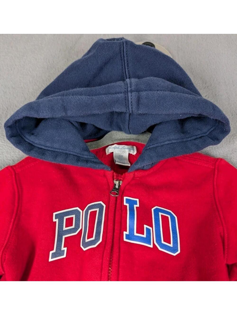 Ralph Lauren Polo Infant 12M Red Blue Full Zip Hoodie Fleece Logo Jacket